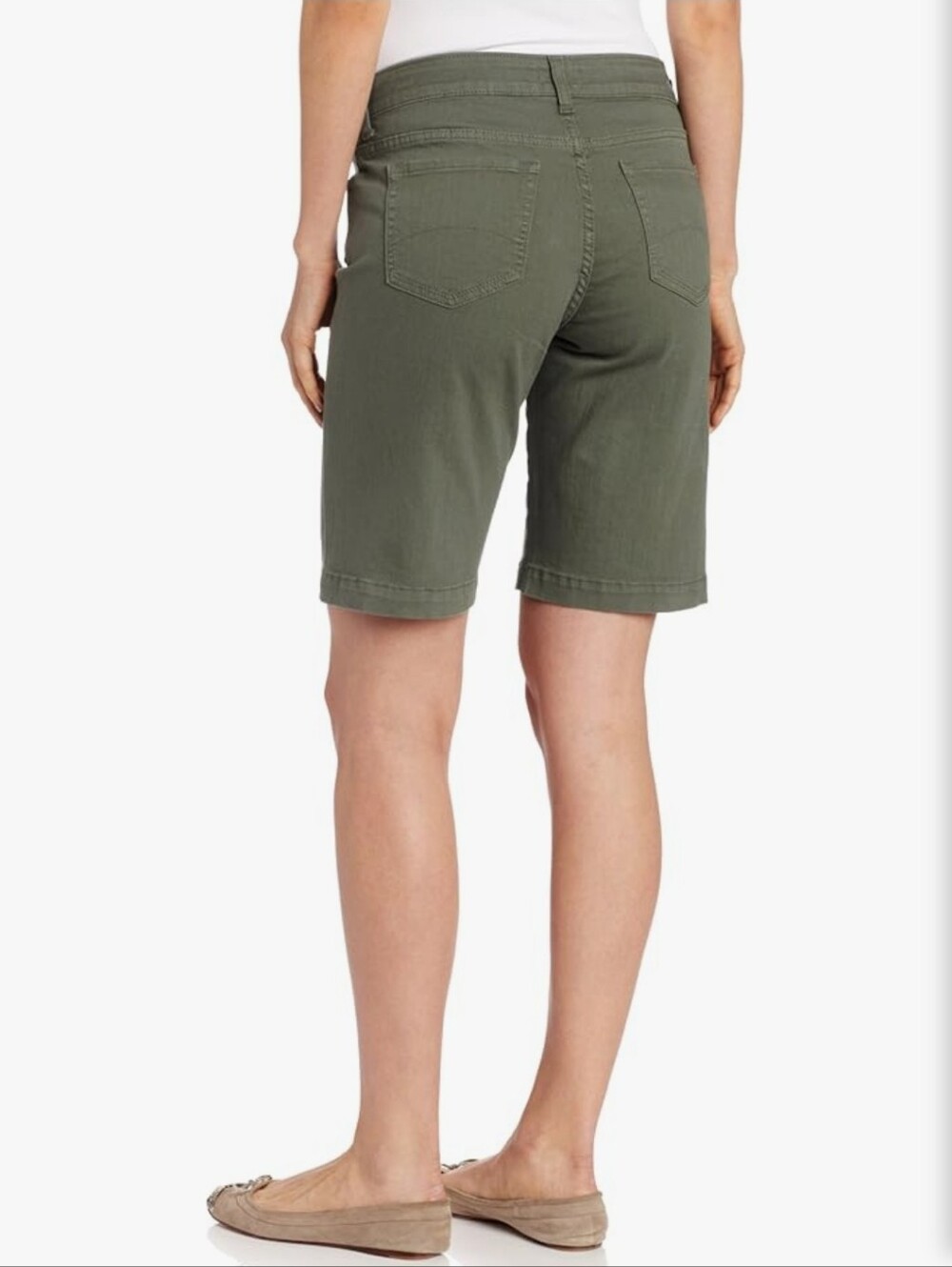 NYDJ Helen Stretch Denim Bermuda Shorts Olive Green Size 12 Petite - Picture 2 of 8